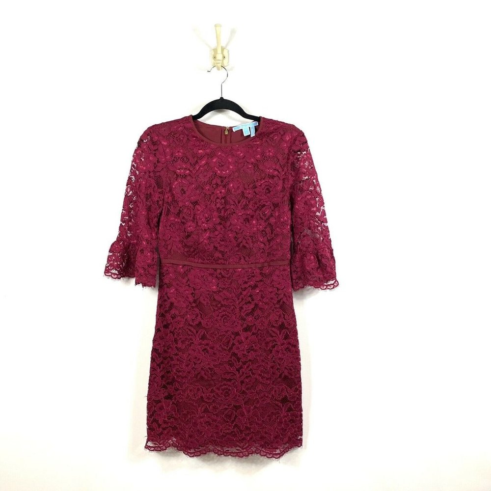 Draper James 4 Lace Sheath Dress Lined Bell Sleeves Burgundy Red